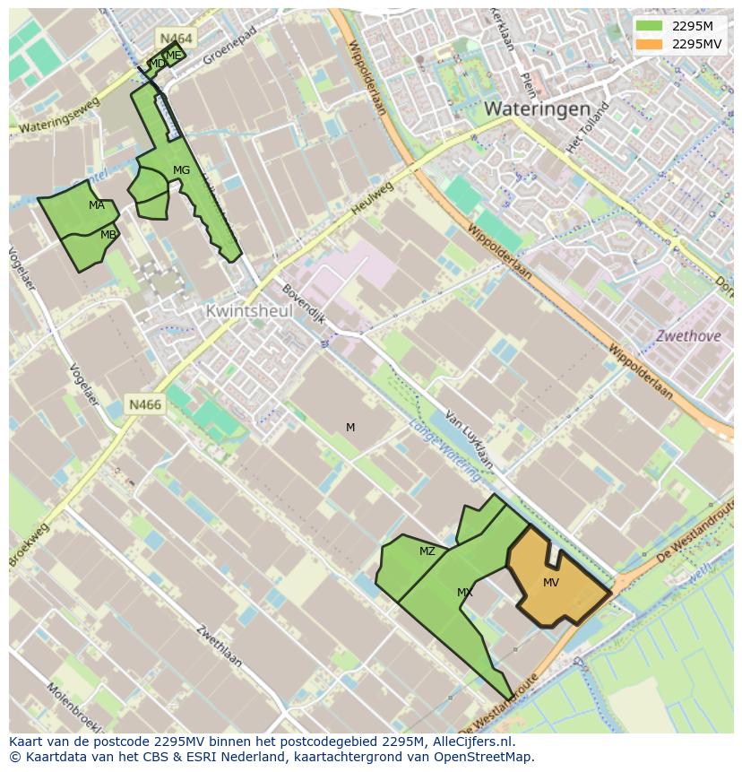 Afbeelding van het postcodegebied 2295 MV op de kaart.