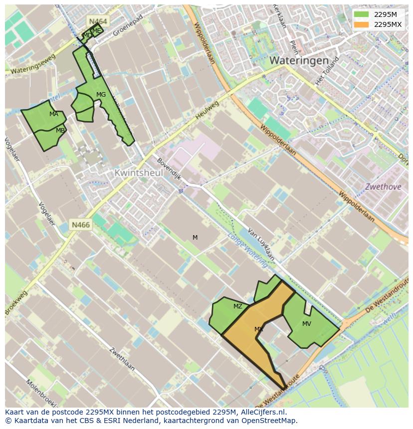 Afbeelding van het postcodegebied 2295 MX op de kaart.