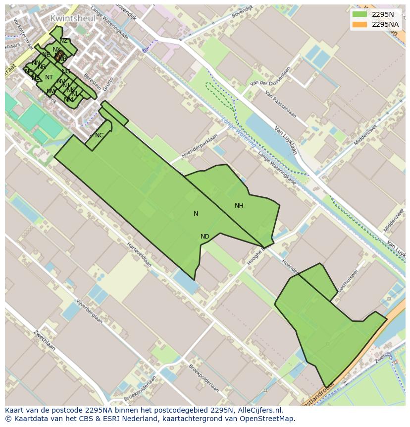 Afbeelding van het postcodegebied 2295 NA op de kaart.