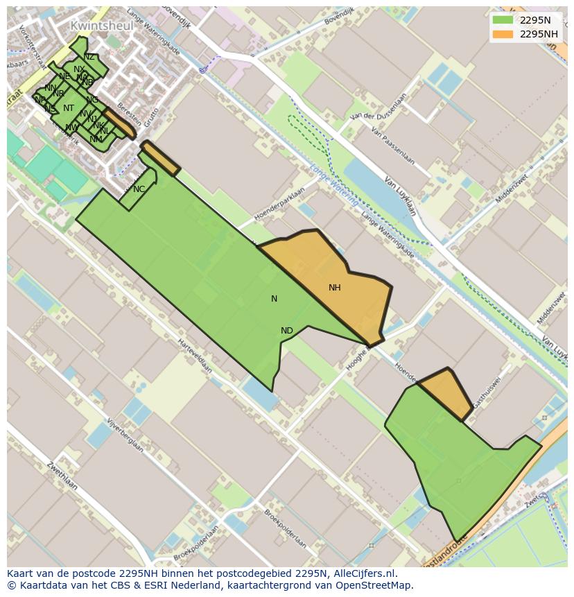 Afbeelding van het postcodegebied 2295 NH op de kaart.