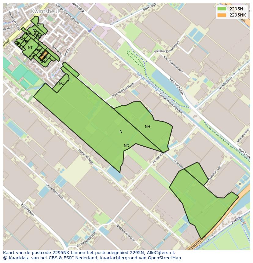 Afbeelding van het postcodegebied 2295 NK op de kaart.