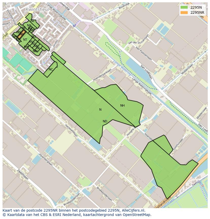 Afbeelding van het postcodegebied 2295 NR op de kaart.