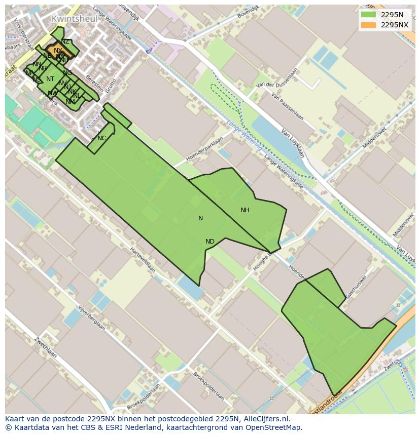Afbeelding van het postcodegebied 2295 NX op de kaart.