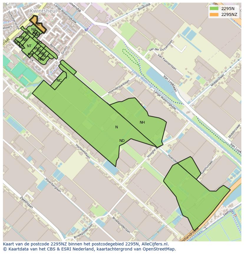 Afbeelding van het postcodegebied 2295 NZ op de kaart.