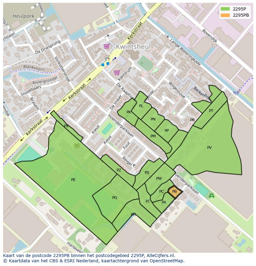 Afbeelding van het postcodegebied 2295 PB op de kaart.