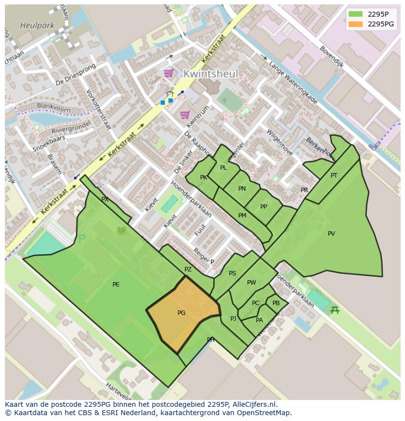 Afbeelding van het postcodegebied 2295 PG op de kaart.