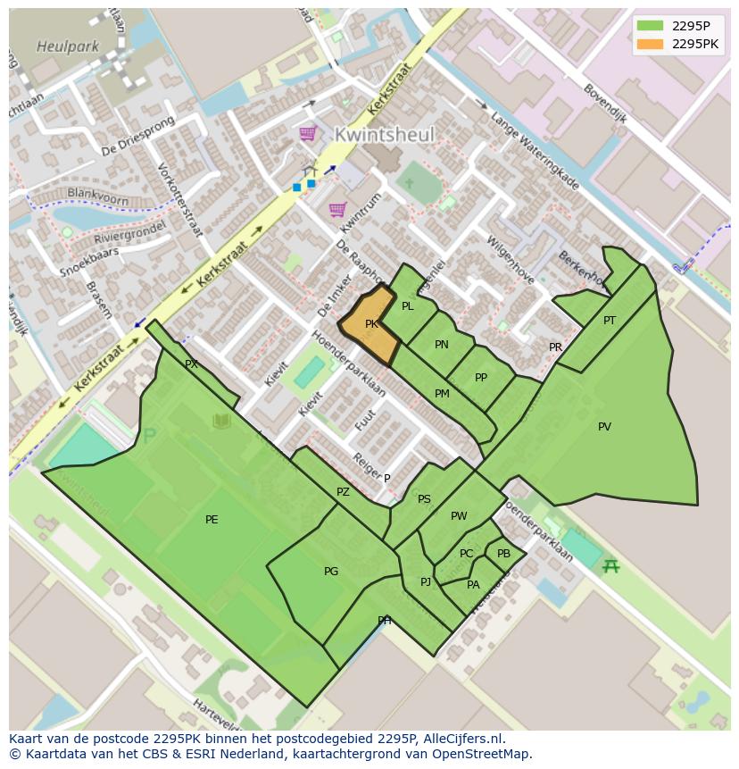 Afbeelding van het postcodegebied 2295 PK op de kaart.