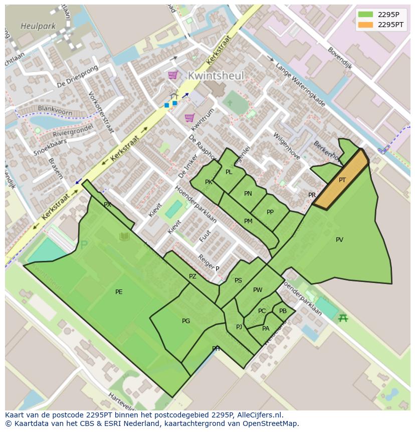 Afbeelding van het postcodegebied 2295 PT op de kaart.