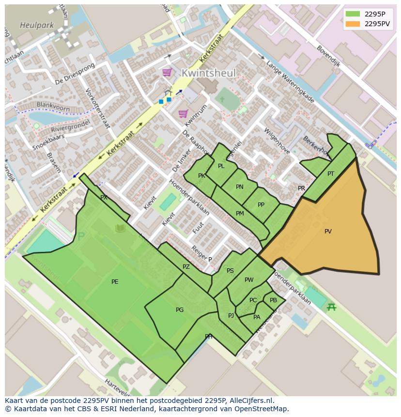 Afbeelding van het postcodegebied 2295 PV op de kaart.