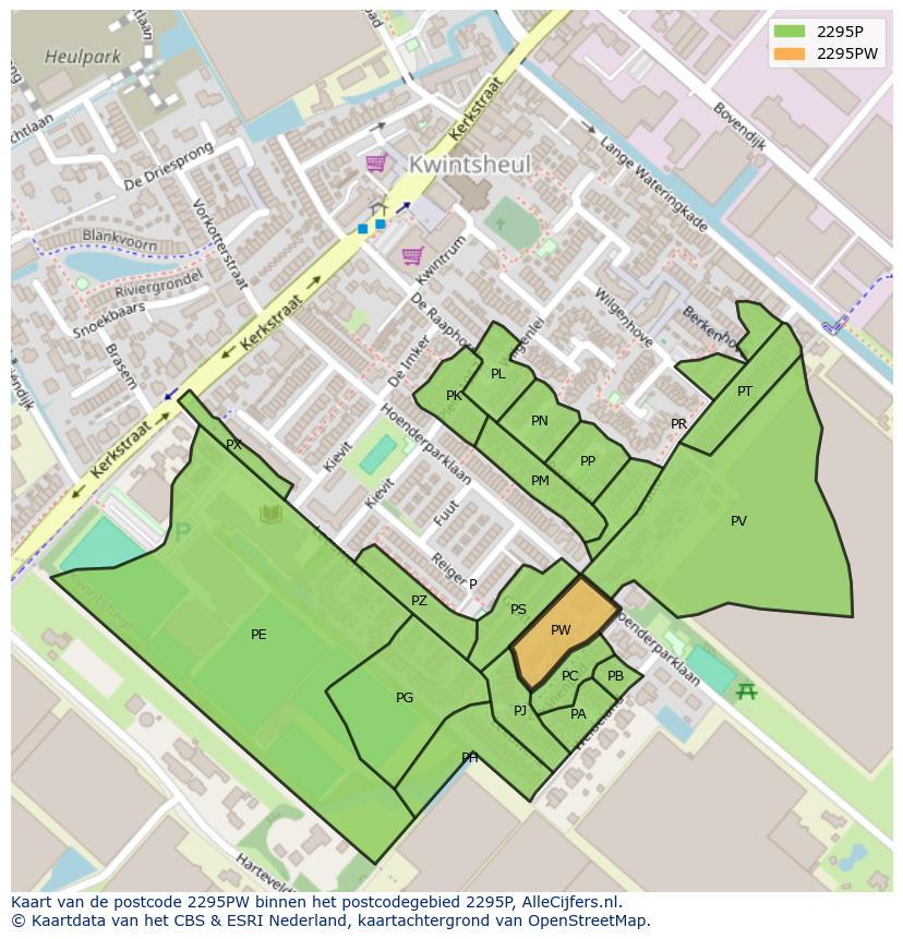 Afbeelding van het postcodegebied 2295 PW op de kaart.