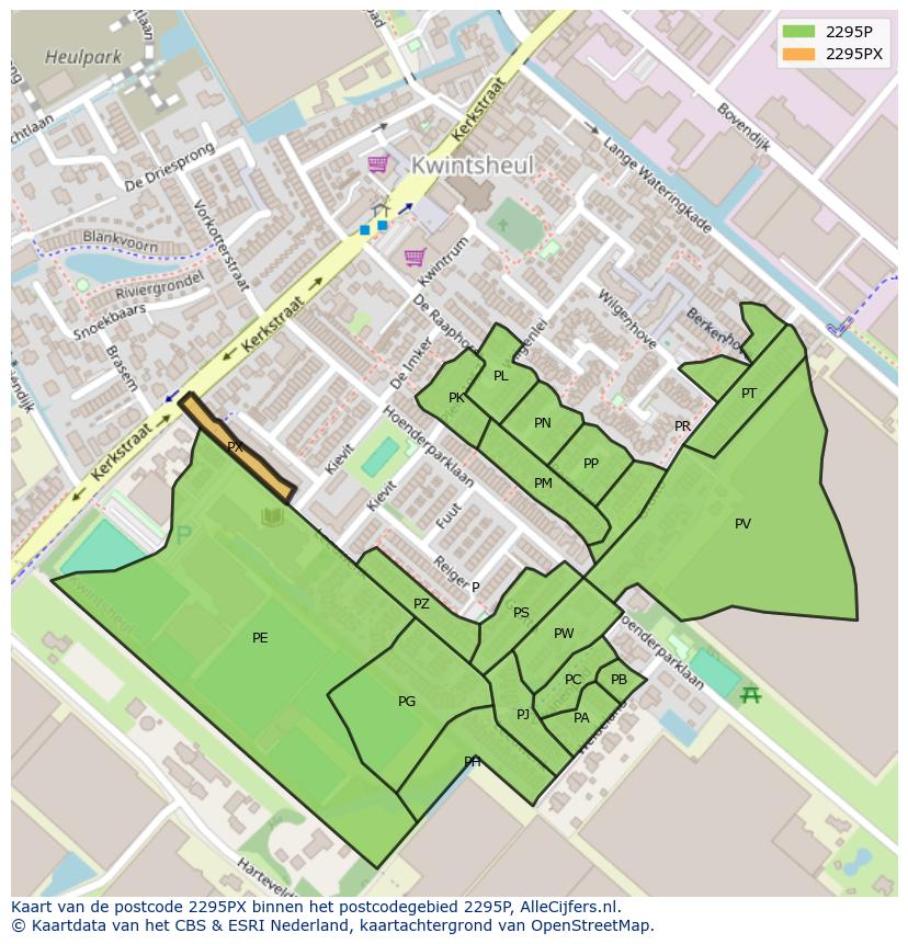 Afbeelding van het postcodegebied 2295 PX op de kaart.