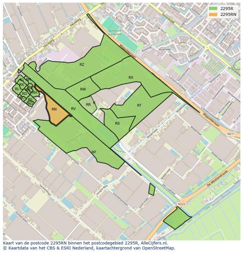 Afbeelding van het postcodegebied 2295 RN op de kaart.