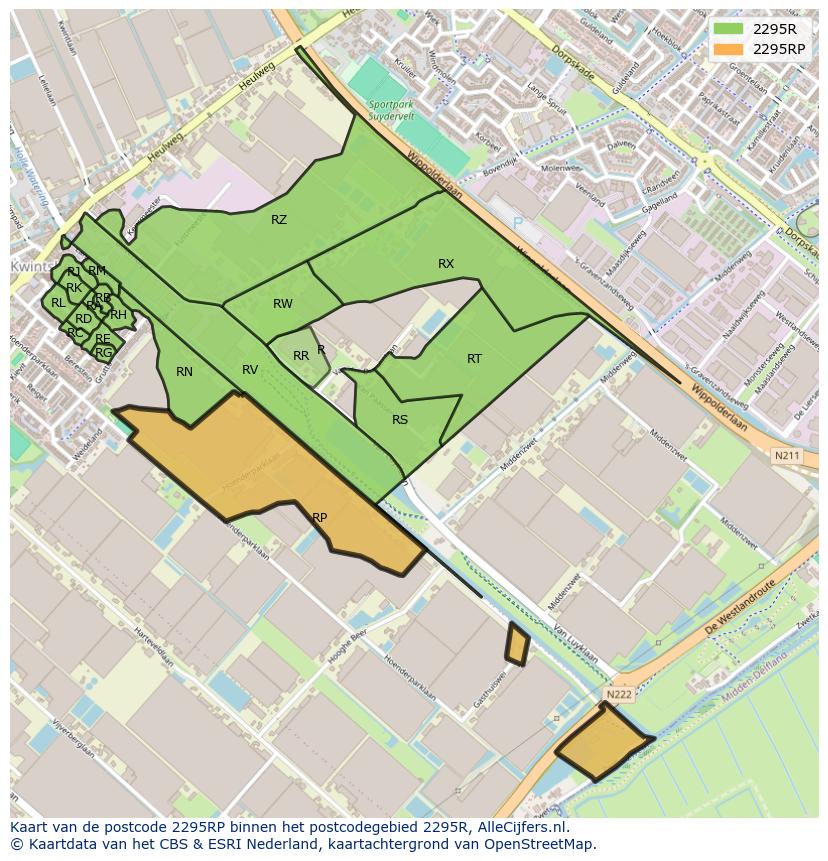 Afbeelding van het postcodegebied 2295 RP op de kaart.