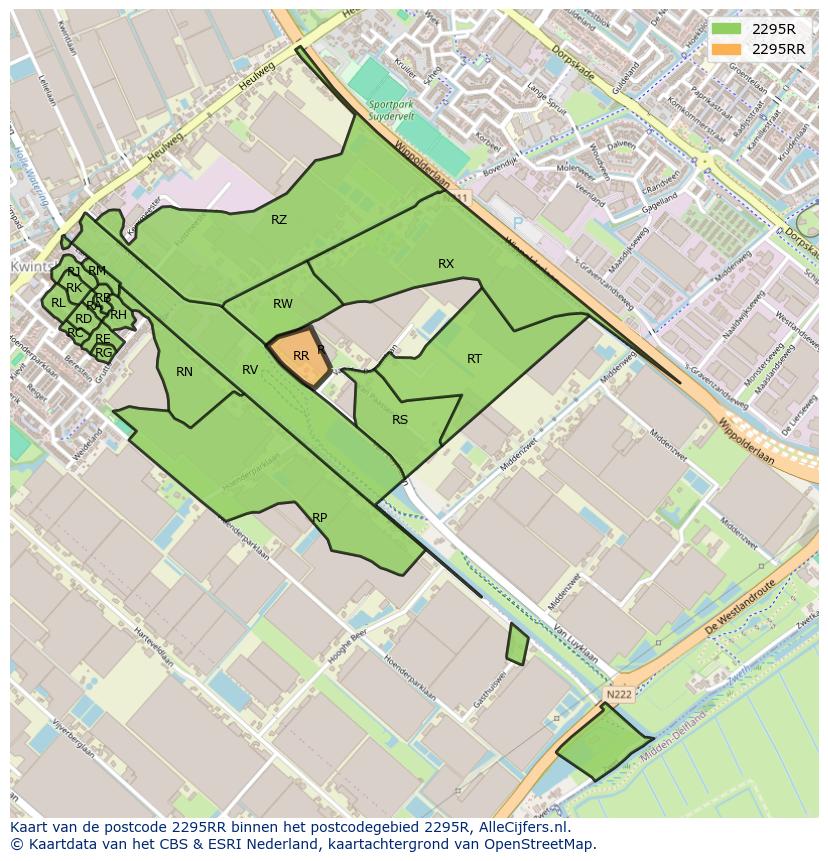 Afbeelding van het postcodegebied 2295 RR op de kaart.