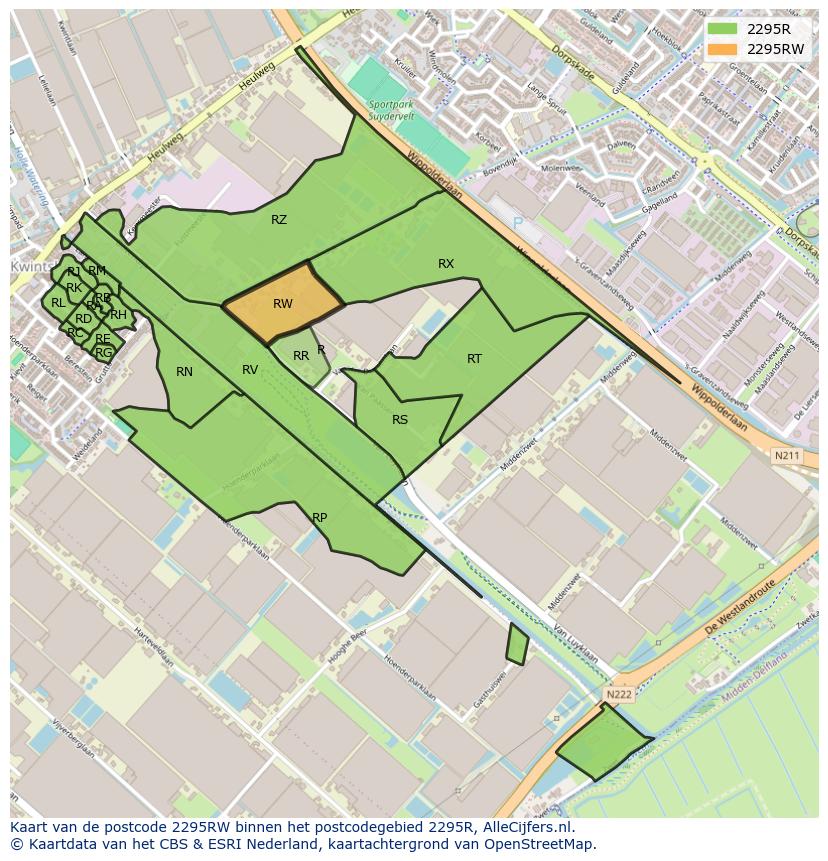 Afbeelding van het postcodegebied 2295 RW op de kaart.