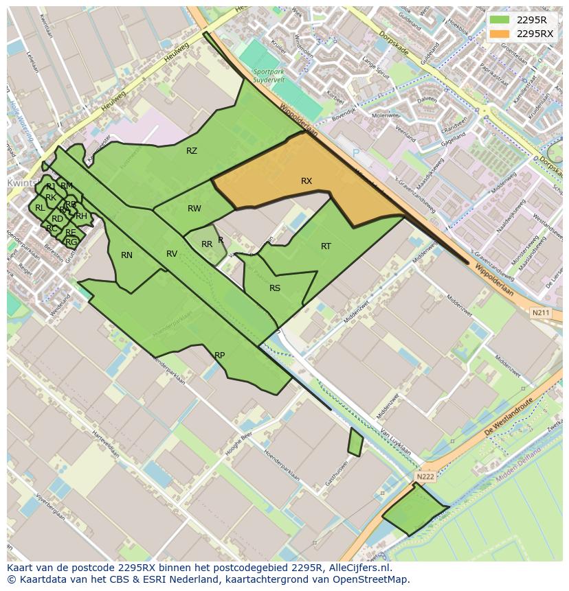Afbeelding van het postcodegebied 2295 RX op de kaart.