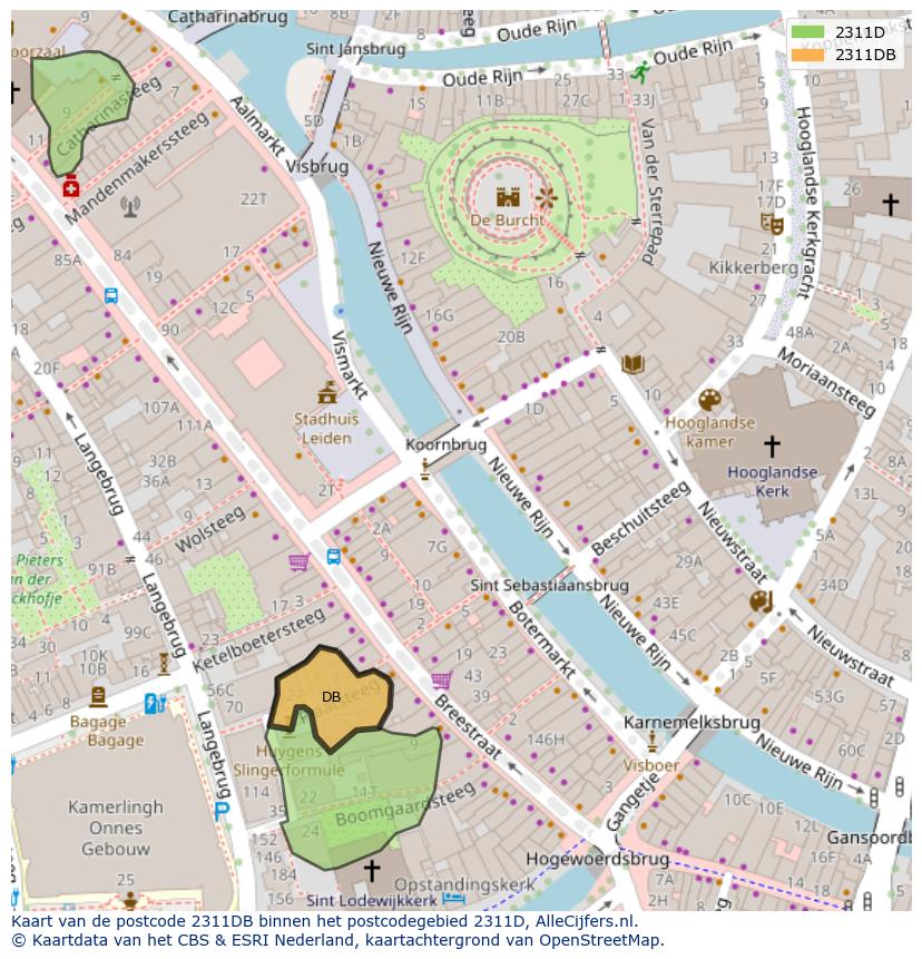 Afbeelding van het postcodegebied 2311 DB op de kaart.