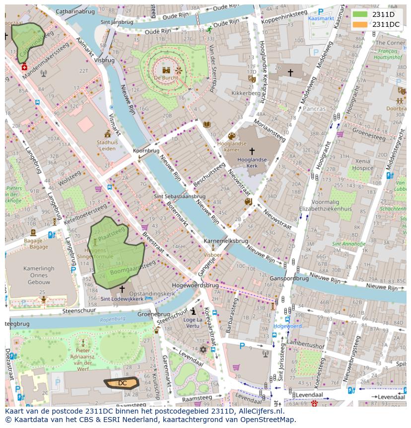 Afbeelding van het postcodegebied 2311 DC op de kaart.