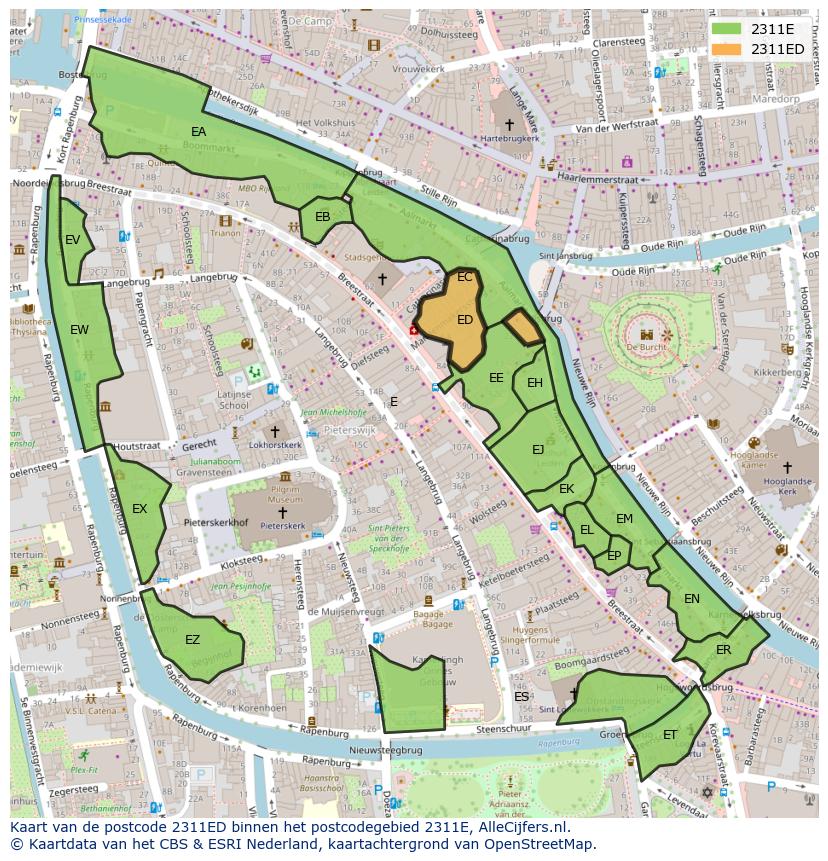 Afbeelding van het postcodegebied 2311 ED op de kaart.