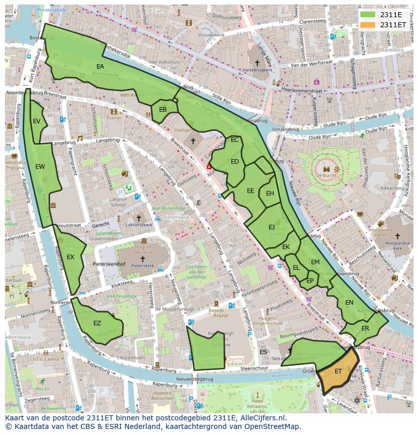 Afbeelding van het postcodegebied 2311 ET op de kaart.