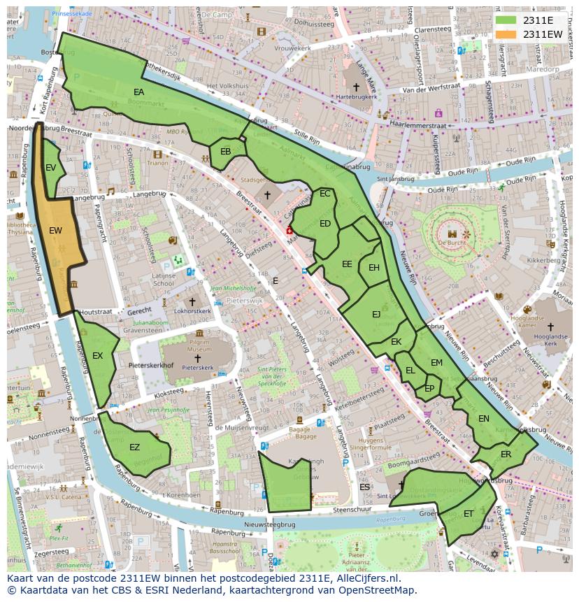 Afbeelding van het postcodegebied 2311 EW op de kaart.