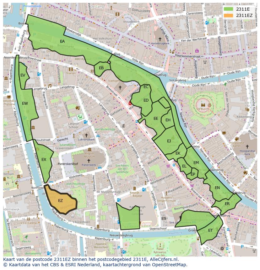Afbeelding van het postcodegebied 2311 EZ op de kaart.