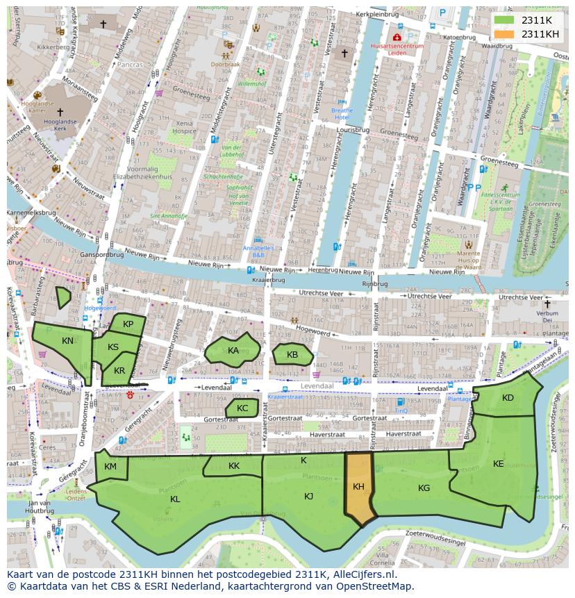 Afbeelding van het postcodegebied 2311 KH op de kaart.