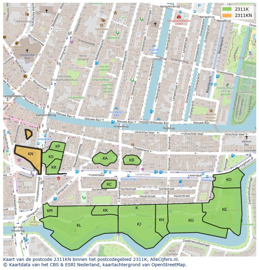 Afbeelding van het postcodegebied 2311 KN op de kaart.