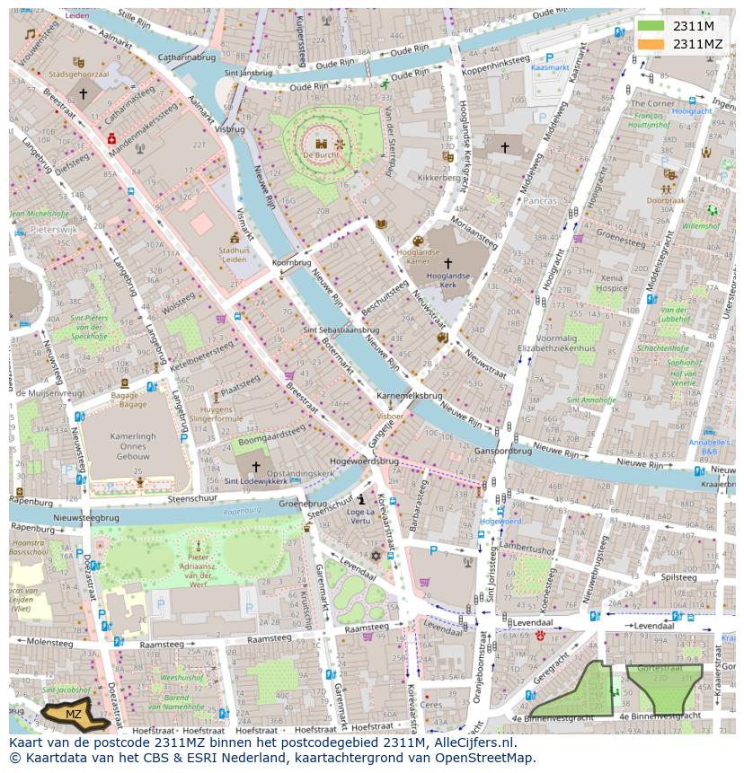 Afbeelding van het postcodegebied 2311 MZ op de kaart.