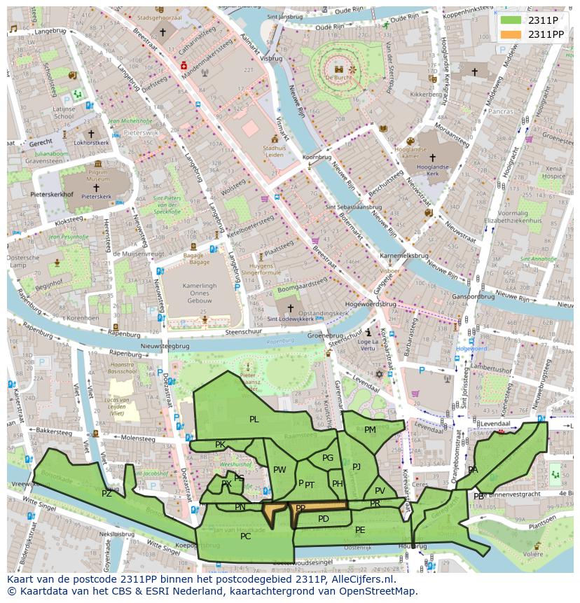 Afbeelding van het postcodegebied 2311 PP op de kaart.
