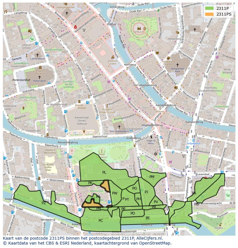 Afbeelding van het postcodegebied 2311 PS op de kaart.