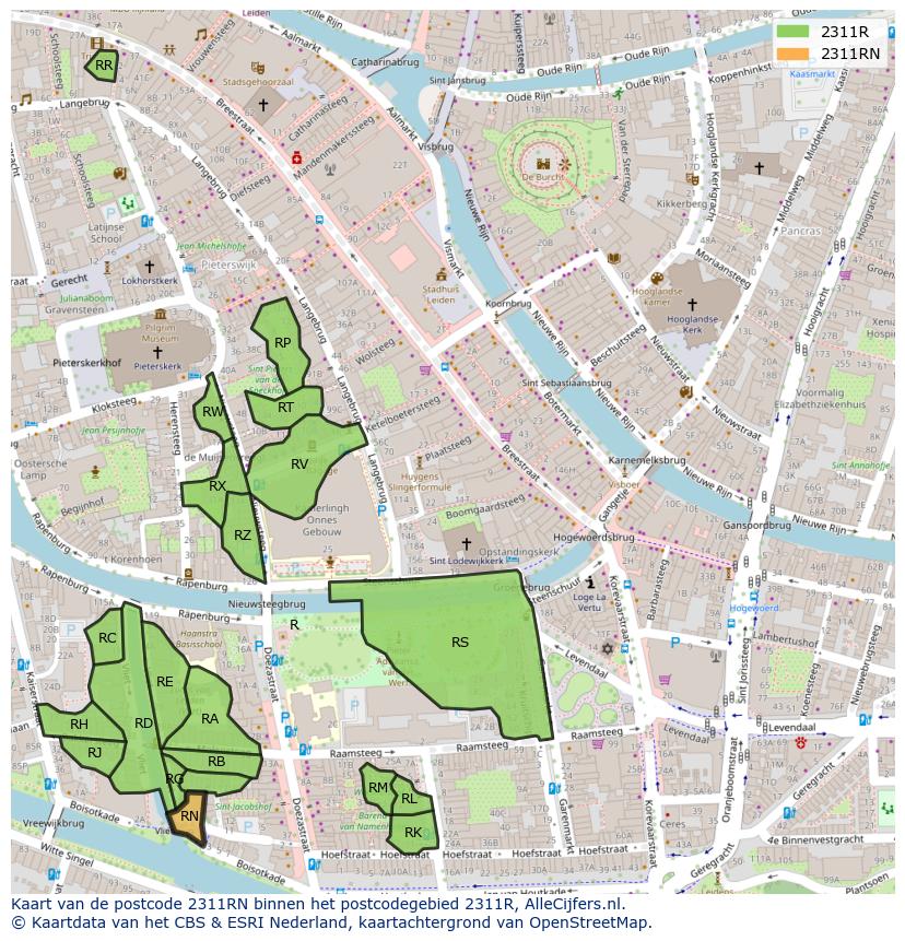 Afbeelding van het postcodegebied 2311 RN op de kaart.