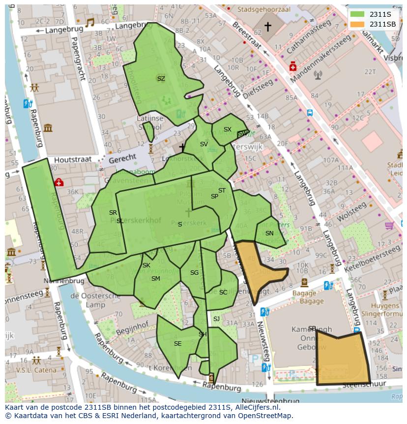 Afbeelding van het postcodegebied 2311 SB op de kaart.