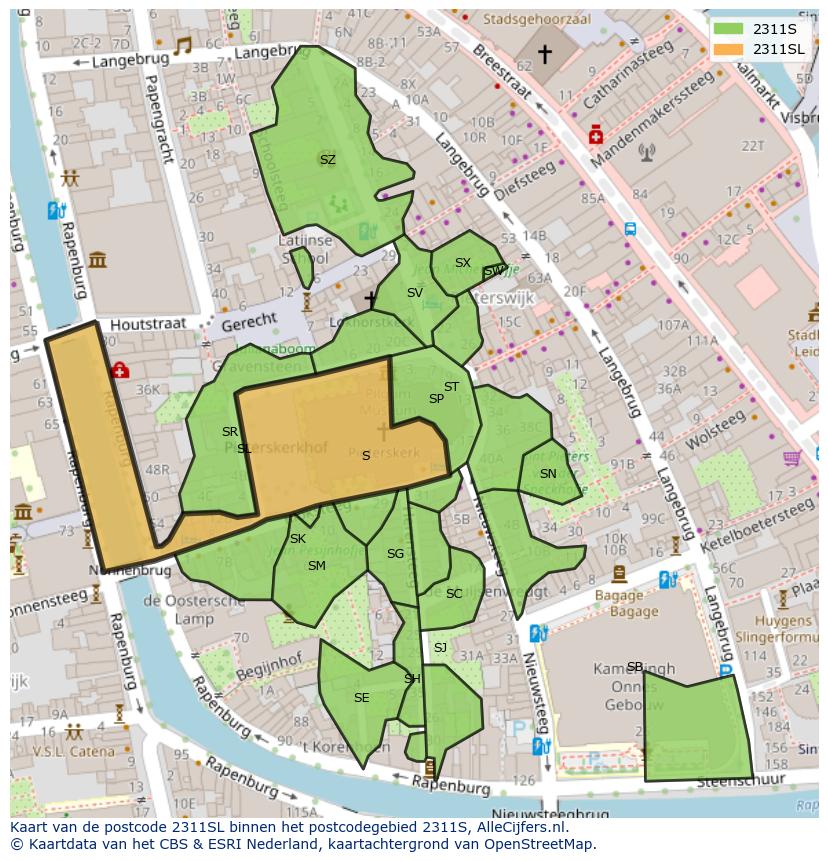 Afbeelding van het postcodegebied 2311 SL op de kaart.