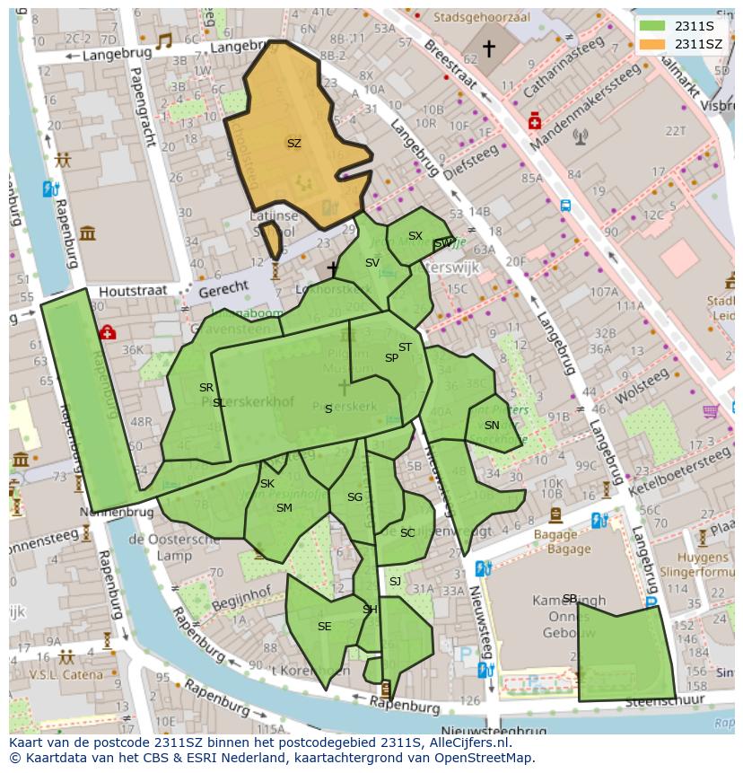 Afbeelding van het postcodegebied 2311 SZ op de kaart.