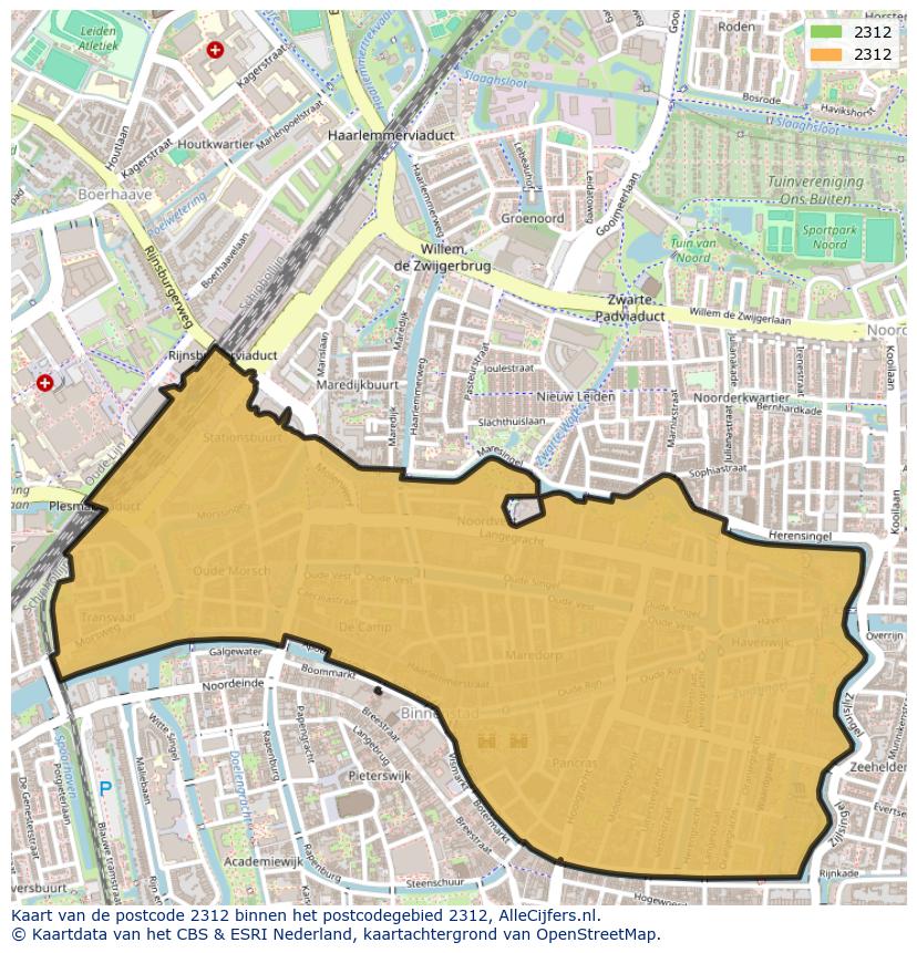 Afbeelding van het postcodegebied 2312 op de kaart.