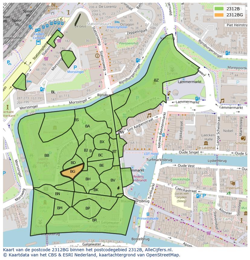 Afbeelding van het postcodegebied 2312 BG op de kaart.