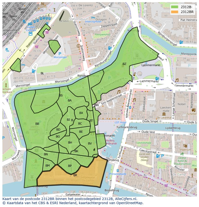 Afbeelding van het postcodegebied 2312 BR op de kaart.