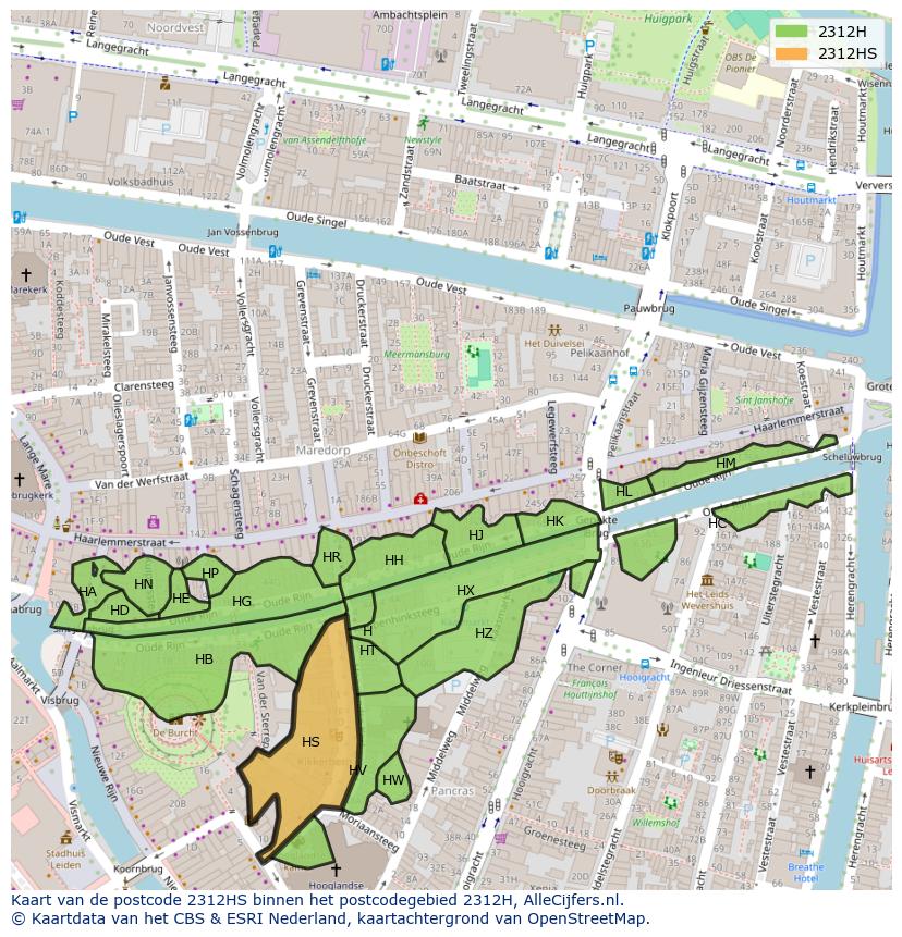 Afbeelding van het postcodegebied 2312 HS op de kaart.