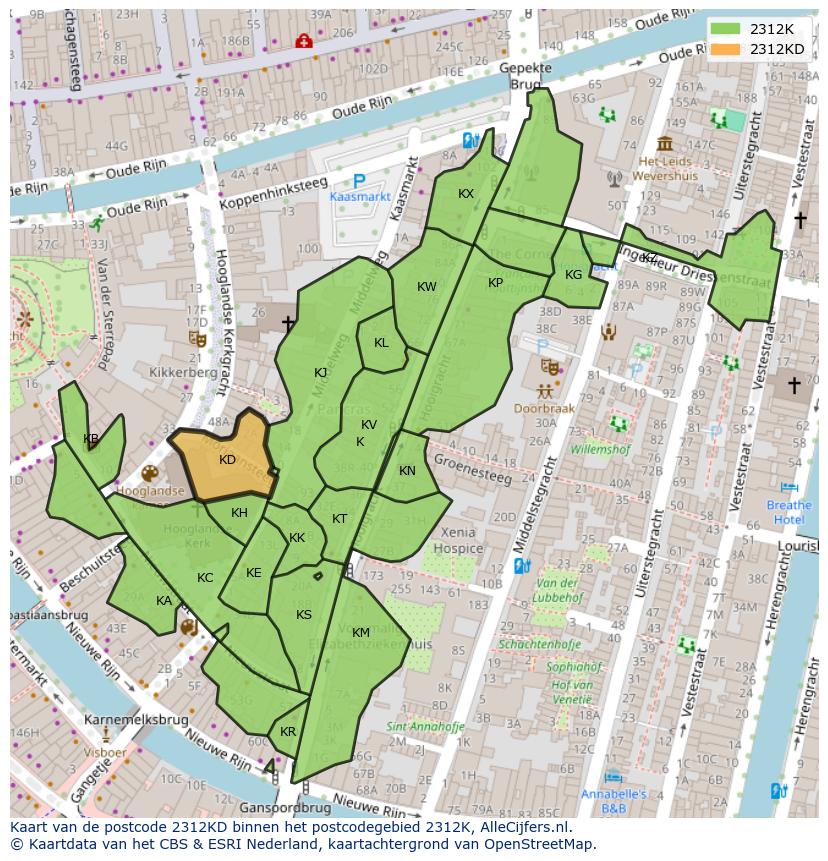 Afbeelding van het postcodegebied 2312 KD op de kaart.