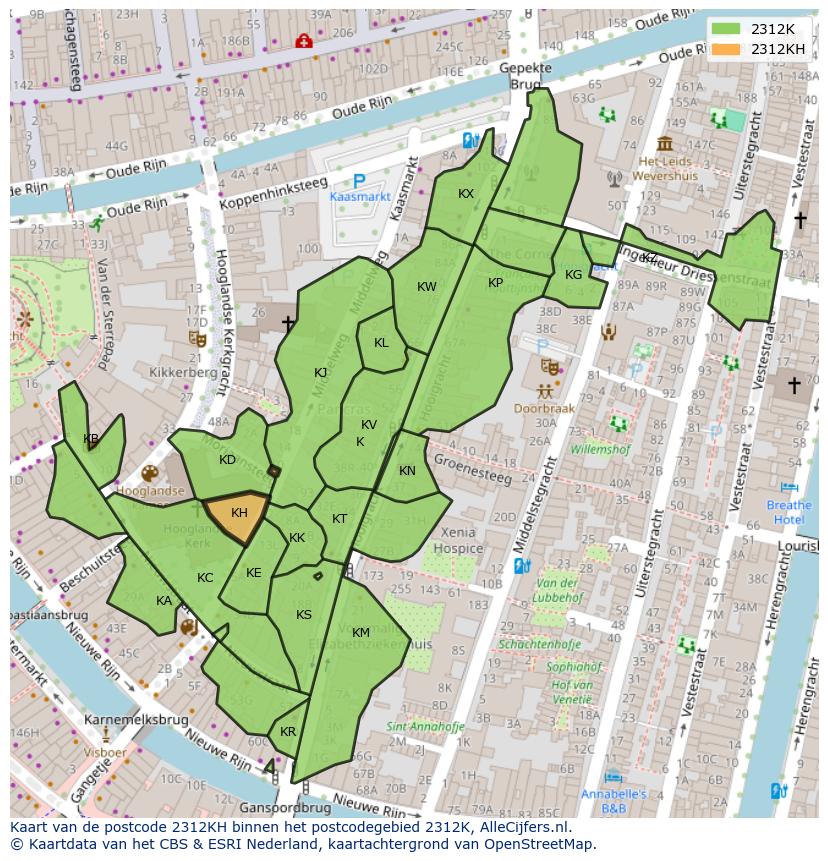 Afbeelding van het postcodegebied 2312 KH op de kaart.