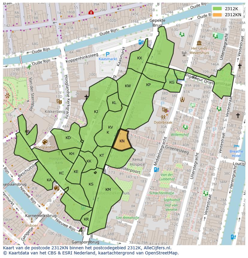 Afbeelding van het postcodegebied 2312 KN op de kaart.