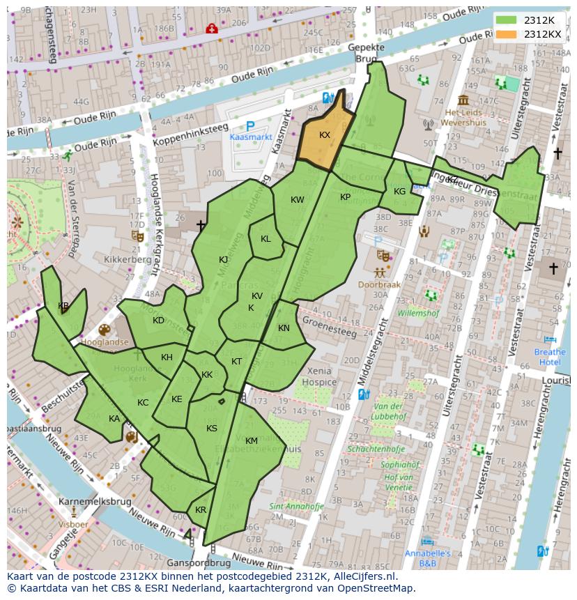 Afbeelding van het postcodegebied 2312 KX op de kaart.
