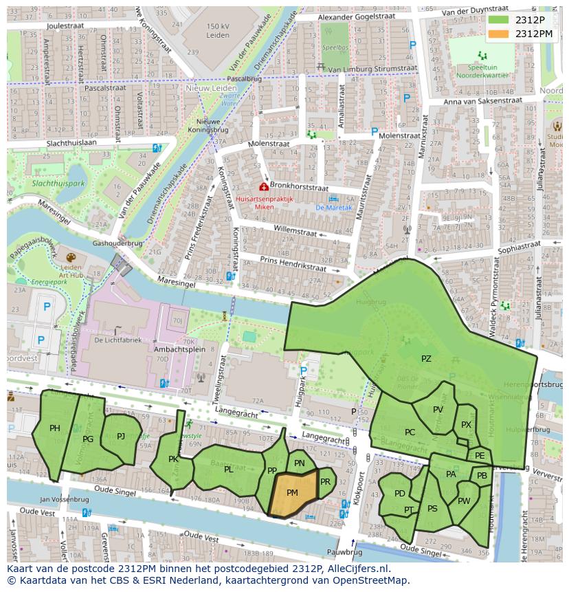 Afbeelding van het postcodegebied 2312 PM op de kaart.