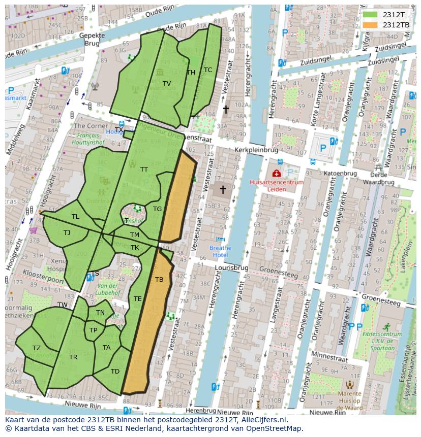 Afbeelding van het postcodegebied 2312 TB op de kaart.
