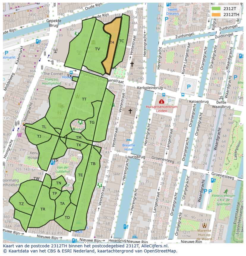 Afbeelding van het postcodegebied 2312 TH op de kaart.