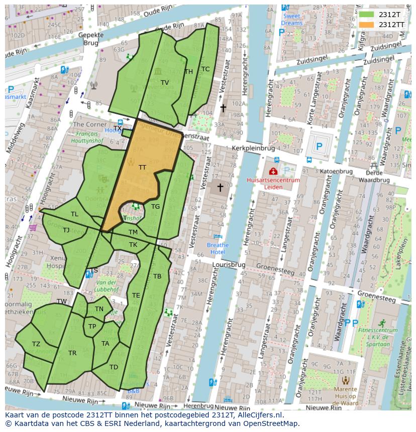 Afbeelding van het postcodegebied 2312 TT op de kaart.