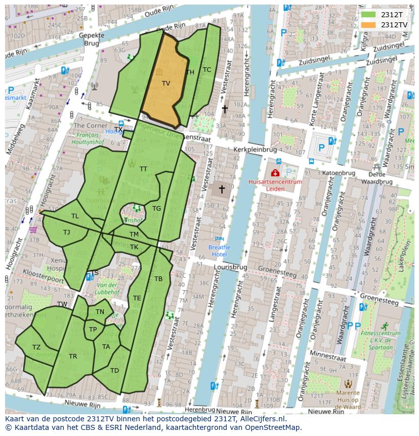 Afbeelding van het postcodegebied 2312 TV op de kaart.