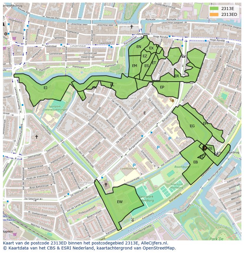 Afbeelding van het postcodegebied 2313 ED op de kaart.