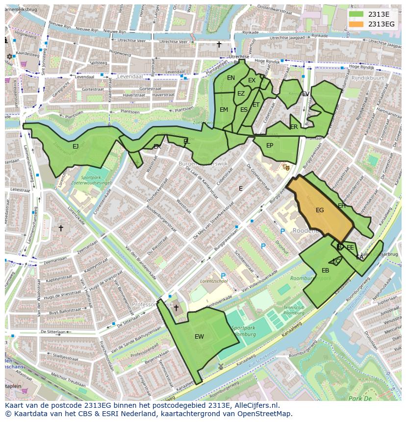Afbeelding van het postcodegebied 2313 EG op de kaart.
